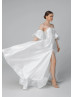 Strapless Ivory Satin Lace Wedding Dress With Detachable Sleeves
